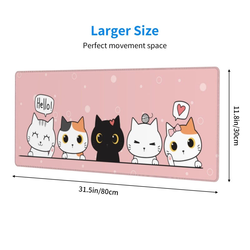 Yilad Pink Cute Kittens Cat Gaming Mouse Pad XL  Non Slip Rubber Base Mousepad  Stitched Edges Desk Pad  Extended Large Mice Pad 31.5 X 11.8 Inch - Image 4